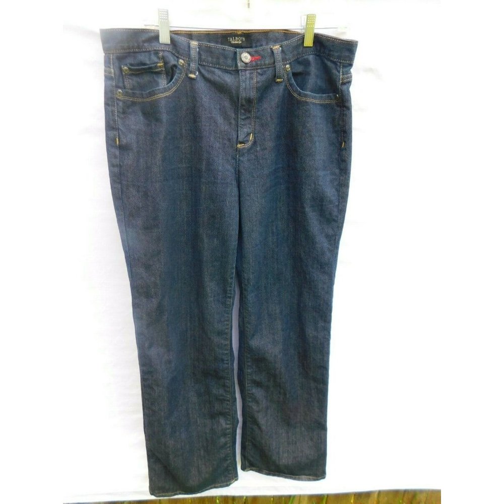 TALBOTS Denim Blue Jean pants Women Size 12 Dark Wash Flare